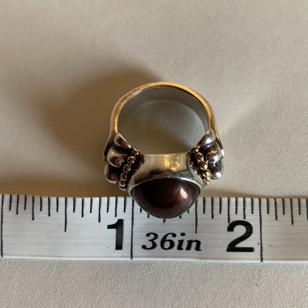 LAGOS SS and 18K gold caviar black mobe ring